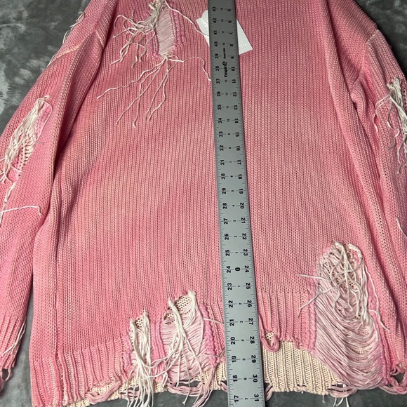 ELFRIC EDEN Pink Distressed Knit Sweater Oversized Shredded Boho Size Large - Picture 4 of 6